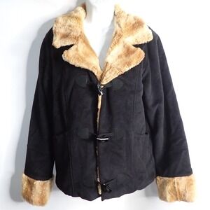 Turtle Fur Vermont Collection Women's Black Faux fur fleece Toggle Coat Large